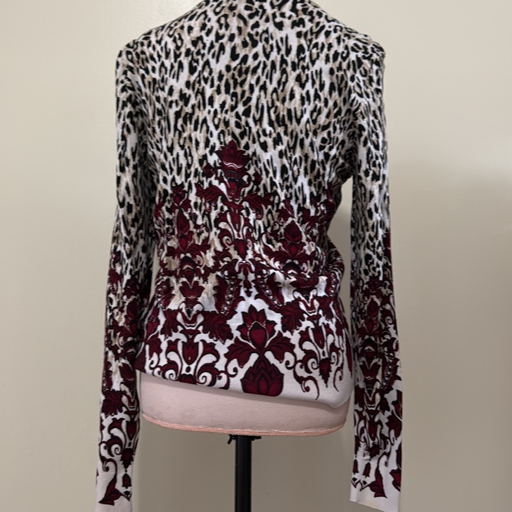Women's Burgundy Floral & Leopard Print Button Cardigan - Picture 5 of 9